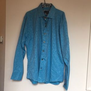 BERTIGO Men's Button Front Shirt Blue Print